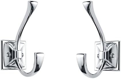 Large Wall Hooks - 2 Pack Polished Chrome Coat Hooks for Hanging Coats, Towels, Robes - 4.35 Inch Double Wall Mounted with Screws for Keys, Bags, Cups, Hats by cabinethardware