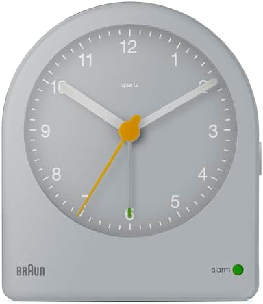 Braun Classic Analogue Alarm Clock with Snooze and Continuous Backlight, Quiet Quartz Movement, Crescendo Beep Alarm in Grey, Model BC22G by Unknown