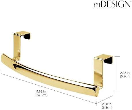 mDesign Steel Over Door Curved Towel Bar Storage, Hanger for Cabinet or Cupboard, Holder Rack for Kitchen, Bathroom - Holds Hand/Dish Towels, Washcloths - Spira Collection - 2 Pack - Soft Brass - Image 4