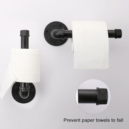 Industrial Pipe Toilet Paper Holder, Heavy Duty DIY Vintage Rustic Iron Farmhouse Style Roll Tissue Wall Mount Paper Holder Towel Racks with Hardware for Bathroom, Kitchen, Bedroom (1, Black) - Image 2