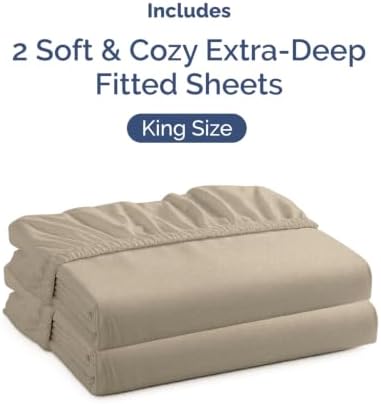 CGK Linens 2 Pack Extra Deep King Fitted Sheets - Heathered Beige - Image 4