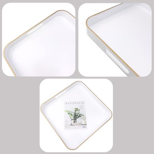 White Square Decorative Tray with Handles, 13"*13" Versatile Serving Tray for Coffee Table, Ottoman, Ideal for Serving, Displaying, Organizing - Image 5