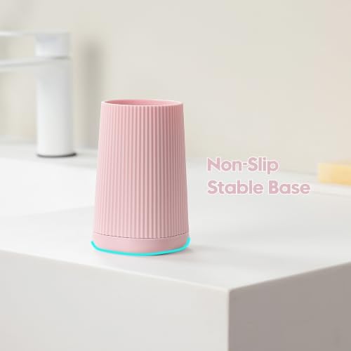 YAUKPH Small Single Toothbrush Holder with Silicone Bottom Pink - Image 2