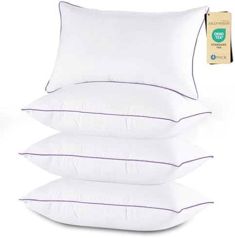 JOLLYVOGUE Pillows Queen Size Set of 4, Washable Supportive Firm Bed Pillows with Oeko-Tex Certified Soft Down Alternative Fill, Luxury Hotel Quality for Side, Back, and Stomach Sleepers by JOLLYVOGUE