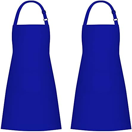 Jubatus 2 Pack 100% Cotton Aprons with 2 Pockets Cooking Chef Kitchen Adjustable Bib Apron for Women Men, Blue by Jubatus