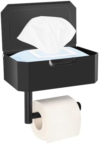Toilet Paper Holder with Shelf, Wall Mounted Wipes Dispenser by Beruyu