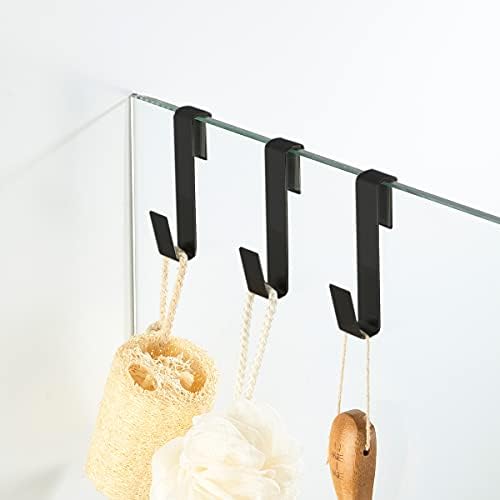 Towel Hook, Over Glass Door Hook for Bathroom, Suit for Frameless Glass Shower Door 0.39" (10 mm) Stainless Steel Matte Black, 3 Pack by MOKIUER