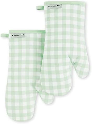 KitchenAid Gingham Oven Mitt 2-Pack Set, Pistachio, 7"x13" by KitchenAid