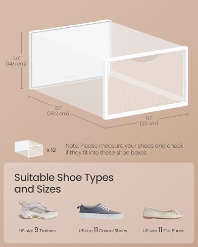 SONGMICS Shoe Boxes, Stackable Sneaker Containers for Closet, 12 Pack - Image 2