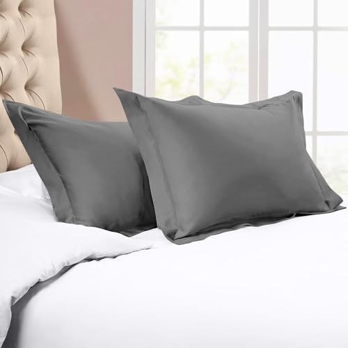 King Pillow Shams 20x36 Set of 2 Dark Grey 600 TC 100% Egyptian Cotton - Image 2