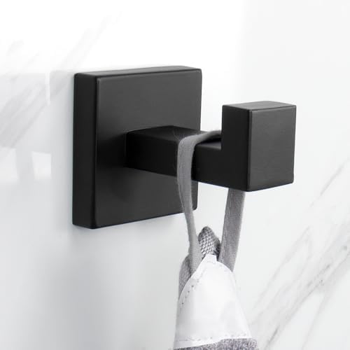 NearMoon Bath Towel Hooks -SUS304 Stainless Steel Square Clothes Robe Hooks Hanger, Heavy Duty Coat Hooks for Bathroom Livingroom Hotel Kitchen Garage, Wall Mounted (8 Pack, Matte Black) - Image 4