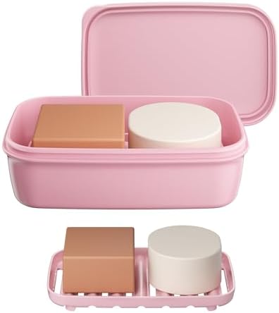 Quatish Leakproof Large Soap Dish with Lid & Draining Layer, Shatterproof Travel Bar Soap Holder Case Container, Portable Travel Size Toiletries Essentials for Camping, Gym, Bathroom, Pink by Quatish