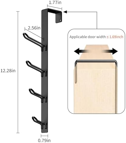 niffgaff 16 Hook Over The Door Hooks, Vertical Over The Door Towel Rack, Over Door Hook, Over The Door Hanger, for Towel and Clothes Hangers, Black, 4 Pack,12.28'',for 1.7'' Door - Image 5