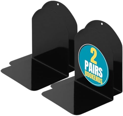 1InTheOffice Bookends for Shelves, Metal Bookends, 6" x 5" x 7", Magnetic, Black, 4 Pack by 1InTheOffice