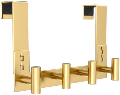 HUFEEOH Over Door Hooks, Stainless Steel Door Hanger with Non-Slip Pads, Easy Install Towel Coat Storage Fits 1-3/4" Thick Door (Gold, Fits 1-3/4" Thick Door - 4 "T” Hooks - 1 Pack) by HUFEEOH