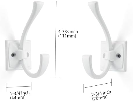 Large Wall Hooks 2 Pack White Coat Hooks Hardware Towel Hooks for Hanging Coats 4.35 Inch Double Robe Hooks Wall Mounted with Screws for Key, Towel, Bags, Cup, Hat - Image 2