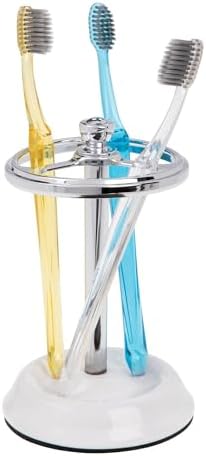 InterDesign iDesign Toothbrush Holder with 3 Divided Sections for Bathroom or Vanity - Set of 2 - White/Chrome - Image 4