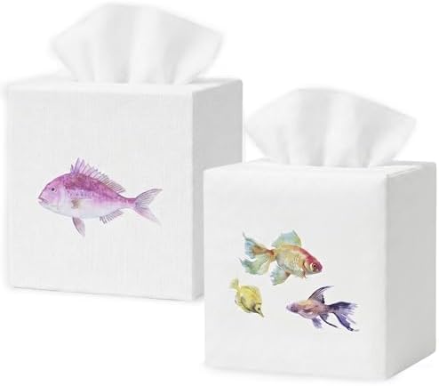 Square Tissue Box Cover Cute Set of 2, Fish by EmbroideryLinenVN