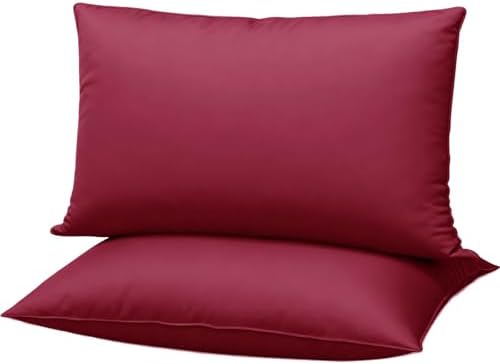 Flat Ultra Thin Bed Pillows Standard Size Pillow Set of 2 Extra Soft Down Alternative for Stomach Back Sleeper Burgundy 20x26inches by Gooeb