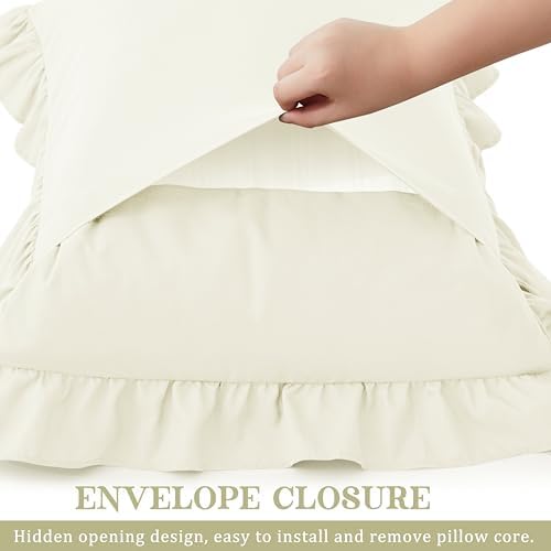 KKJIAF Ruffle Pillow Cases King Size Set of 2, Beige - Image 5