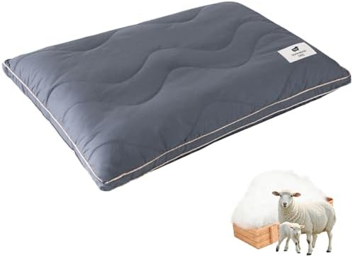 YOUR MOON Natural Wool Pillow Standard, Flat & Thin Wool Pillow for Sleeping, Low-Loft Bed Pillows for Back and Stomach Sleepers, Breathable Cotton Cover(Gray) by YOURMOON