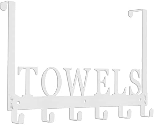 Over The Door Rack, Towel Hooks for Bathroom, Bath Towel Holder Door Mount Metal Towel Hanger for Bedroom Kitchen Pool Beach Towels Bathrobe Wall Mount Towel Rack for Bathrooms (6 Hooks, White) by Kuhome