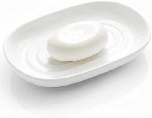 OTHIX Ceramic White Soap Dish for Shower & Bathroom Sink, Decorative Bar Soap Holder for Kitchen, Cute Soap Dishes Tray for Sponges, Jewelry (White) by OTHIX