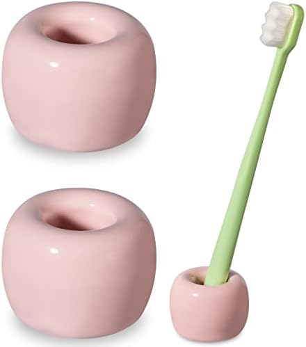 Urbanstrive Sleek Mini Ceramics Toothbrush Holder Stand for Bathroom Vanity Countertops (Pink 2-Pack) by Urbanstrive