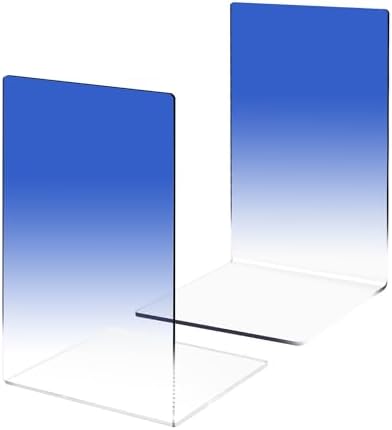 Honagu Book Ends, Acrylic Bookends, Clear Book End for Shelves, Desk Book Organizer, Book Stopper, Book Holder Stand Decorative for Heavy Books, CDs, Video Games (1 Pair/2 Pieces, Gradient Royal blue) by Enjoylearning--Honagu