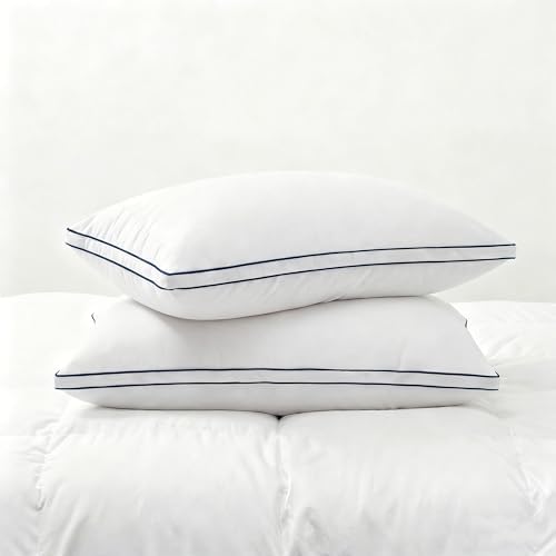 Feather Pillows King Size Set of 2 Goose Down Pillows with 100% Breathable Cotton Cover, Hotel Collection Bed Pillows for Sleeping, Soft Support for Back, Stomach and Side Sleepers by Unknown