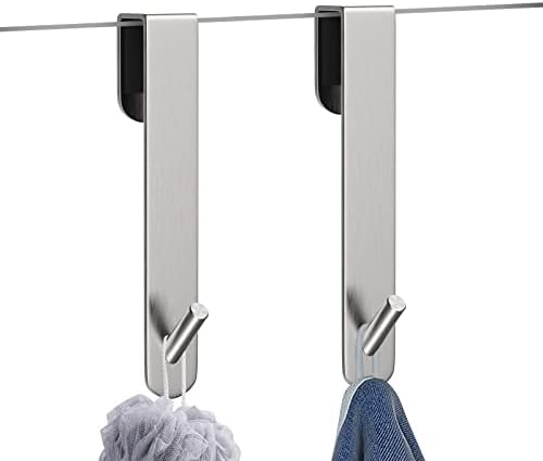Shower Door Hook, Extended Length Frameless Shower Door Hook (7 Inches), Heavy-Duty Bathrobe Towel Stainless Steel Hook, No Drilling or Adhesive Required, 2-Pack, Silver by KITHOLD