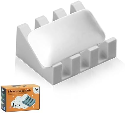 Self Draining Soap Dish Holder,Silicone Soap Dish,for Bathroom,Kitchen, Sponges，Can Extend Soap Life，Keep Soap Bars Dry and Easy Cleaning (Light Grey,1-Pack) by Coipdfty