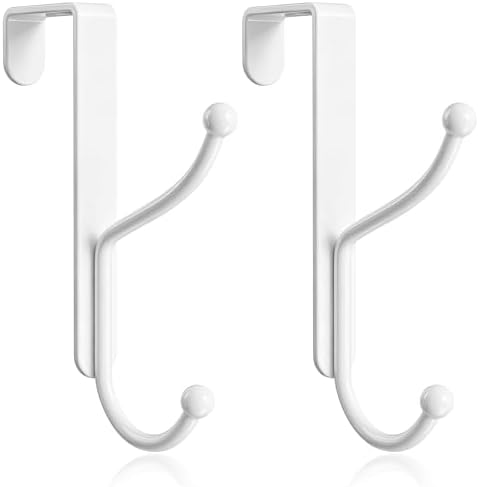 niffgaff Over Door Hook 2-Pack, Heavy Duty Door Hanger, Fits Interior Doors 1.4 Inches Thick, Organize Coats, Hats, Towels, and Bags for Entryways, Bathrooms, Bedrooms, and Kitchens, White by niffgaff