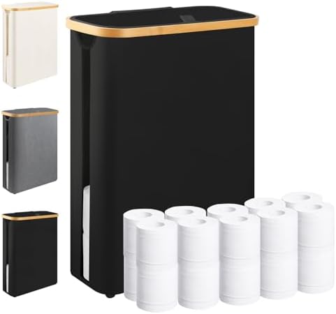 Extra Large Toilet Paper Storage Basket with Lid 49L Slim Toilet Paper Basket Holder Bin Container Organizer for Bathroom Hold up to 20 Regular Rolls or 15 Mega Rolls by Dotpilgo
