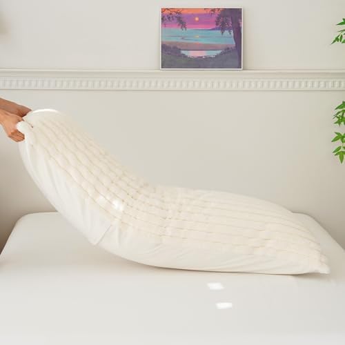 Full Body Pillow with Fluffy Stripe Faux Fur Removable Cover, Long Bed Pillow Adult 20x54 Inches for Side Sleeper and Pregnancy, Beige. - Image 5