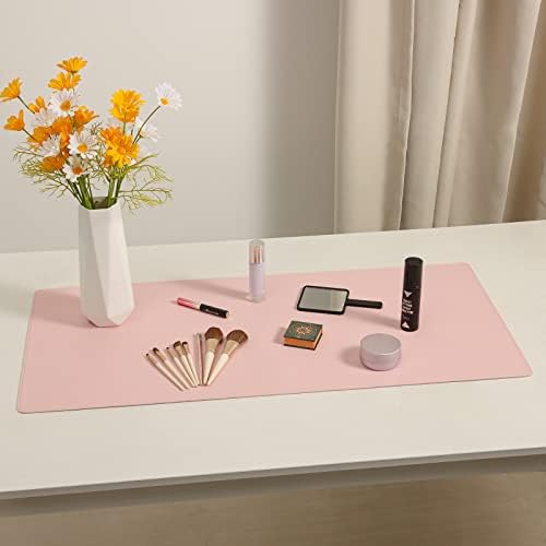 Wolaile PU Leather Desk Pad Blotter,Light Pink Waterproof Office Desktop Mat for Women,36x17in Non-Slip Large Mouse Pad Writing Protector - Image 6