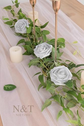Artificial Flowers Real Touch Fake Rose Flowers with Stem Decorations,50Pcs - Image 2
