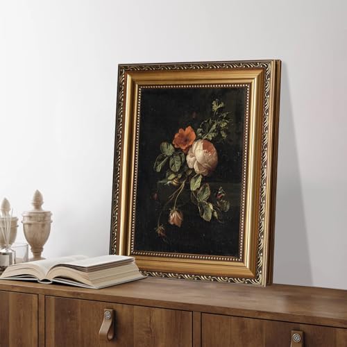 ASTRDECOR Framed Canvas Wall Art of Vintage Flower, Floral Rose Retro Picture Paintings, Botanical Floral Wall Artwork, Victorian Picture Framed Prints for Living Room Gallery Decor - 9''x12'' - Image 3