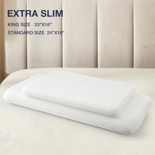 Thin Memory Foam Pillow for Stomach Sleepers - King 1.75 inch Inch Low Profile Flat Pillows for Sleeping, Slim Odorless Foam Pillow and Case with 37% Rayon derived from Bamboo, Standard Size - Image 3