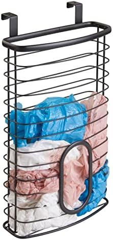 mDesign Steel Hanging Cabinet Storage Organizer Holder for Kitchen, Pantry - Holds Plastic, Sandwich, Garbage, Grocery and Trash Bags; Wrap, Foil, Pack - Spira Collection - Black by mDesign
