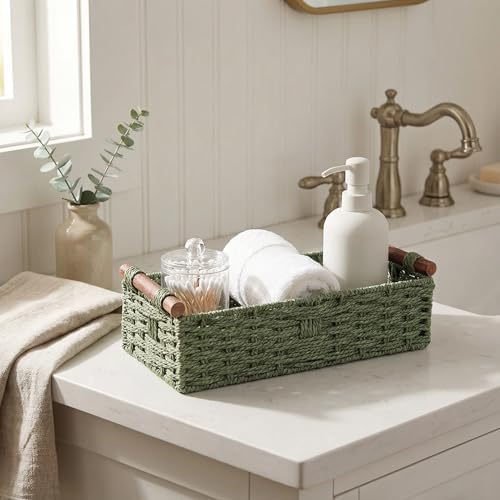 Sage Green Toilet Tank Basket, Back of Toilet Storage - Image 6