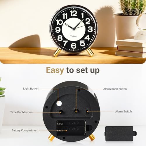 Tetino Analog Alarm Clock,Silent Non Ticking Small Clock with Night Light, Battery Operated, Simple Design, Desk Clock for Bedroom, Bedside, Desk, Adult, Kid, Gift，Ideal Decor (Light Luxury Gray) - Image 5