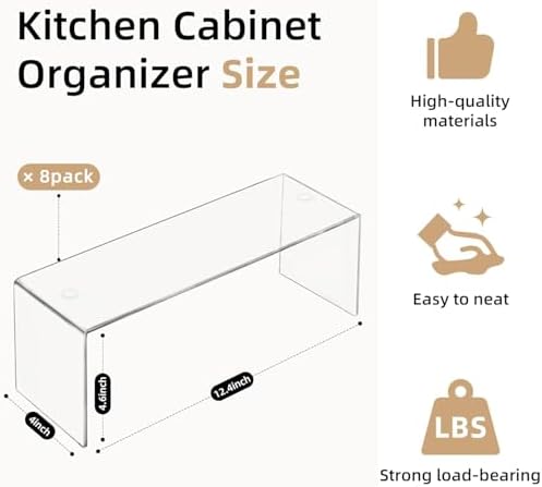 Aminigram Cabinet Shelf, 8-Pack Clear Organizer Riser 12.4L × 4W × 4.6H in - Image 2