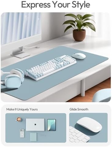 YSAGi Leather Desk Protector, Office Mat, Large Mouse Mat, Non-Slip PU Leather Blotter, Laptop Pad, Waterproof Writing Pad for Office and Home (Ice Blue, 47" x 17") - Image 2