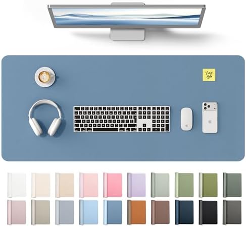 YSAGi Leather Desk Protector, Office Mat, Large Mouse Mat, Non-Slip PU Leather Blotter, Laptop Desk Mat, Waterproof Writing Pad for Office and Home(Blue, 42" x 17.2") by YSAGi