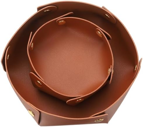 uxcell 2 Pcs Valet Tray for Women and Men, PU Leather Jewelry Tray Entryway Table Bedside Nightstand Catchall Storage Organizer for Jewelry Key Coin Watch Wallet (2 Size, Light Brown) by uxcell