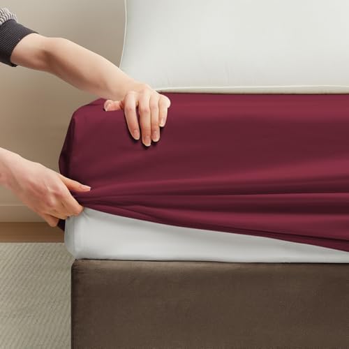 Maple&Stone Twin Fitted Sheet Only, Bulk Pack of 6 Burgundy Sheets - Image 4