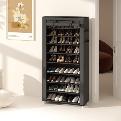 Calmootey 9-Tier Shoe Rack Organizer with Dust Cover for Bedroom, Entryway - Image 6
