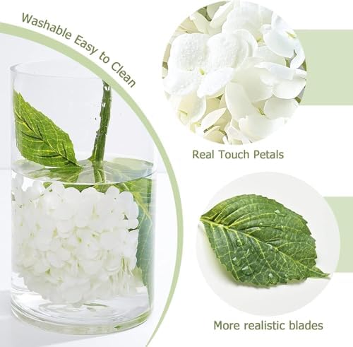 Waipfaru 21" Real Touch White Hydrangea Artificial Flowers with Long Stem & Leaves, Full Latex Faux Hydrangea Flowers for Home Decor Party Floral Arrangements Wedding Bouquets Centerpieces, 5Pcs - Image 3