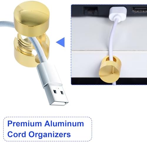 SmallCat 10 Sets Charger Holders for Cords, Gold Color Adjustable Cable Anchor Holders, Adhesive Metal Cord Clips, Cable Management Wire Organizers for Desk, Office, Nightstand - Image 5